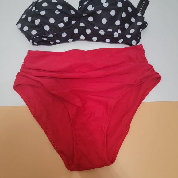 Tempt Me Women Two Pieces Vintage Swimsuit Retro Halter Ruched High Waist Bikini - Picture 5 of 14